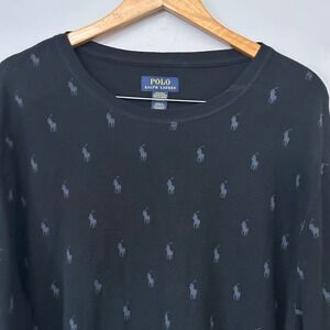 Polo Ralph Lauren Sleep Shirt Mens XXL Black Waffle Knit Thermal Pony Print NWT